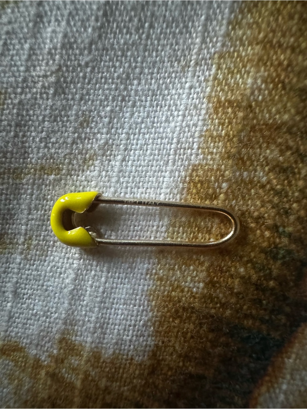 14k Italy CODE NAME ORANGE JUICE Gold Enamel Safety Pin Earring or pendant